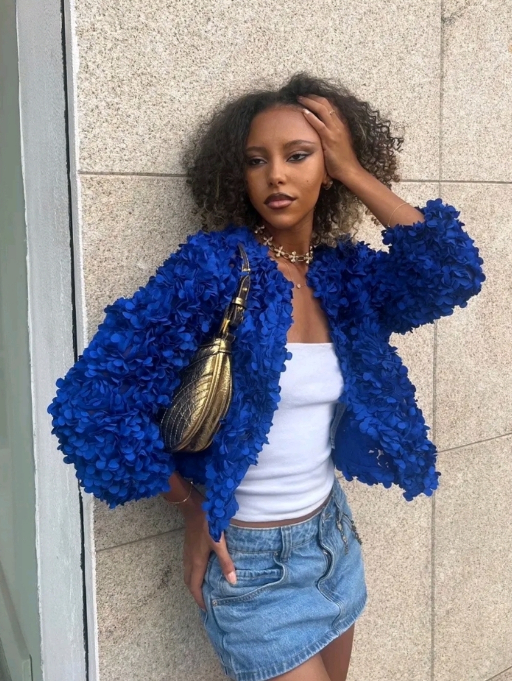 Zara Voluminous Floral Petal Jacket Blazer Cardigan Blue Size XS and S
